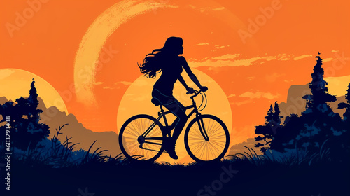 Gráfico de silueta que representa a una niña con bicicleta (Ia generativa)