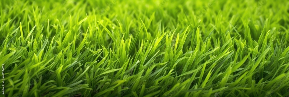 Wide format background image of green carpet of neatly trimmed grass. Beautiful grass texture on bright green mowed lawn, field, grassplot in nature. Generative AI Wide format background image of green carpet of neatly trimmed grass. Beautiful grass texture on bright green mowed lawn, field, grassplot in nature. Generative AI
