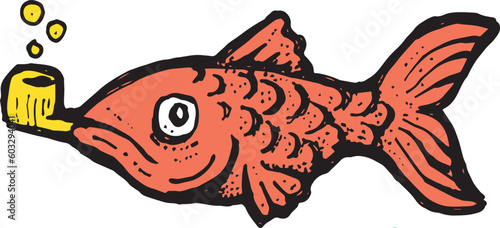 drawing of a red fish smoking pipe
