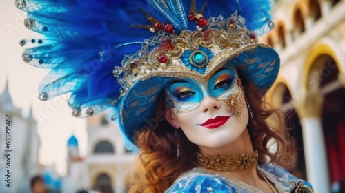 a happy colourful woman enjoys the Venice carnival © IronStl