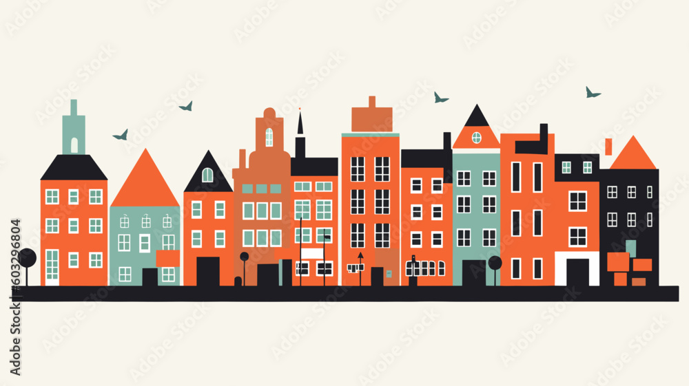 retro minimalistic art, dutch city, Amsterdam, vector art, pastel colors.	
