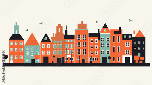 retro minimalistic art, dutch city, Amsterdam, vector art, pastel colors.	
