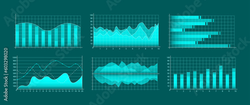 Fototapeta Naklejka Na Ścianę i Meble -  Chart structure, graphs and charts in linear style, infographics for business presentation illustration. Business data market elements dot bar pie charts diagrams and graphs flat vector icons set. 