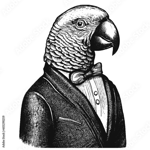 parrot wearing a suit and a bow tie sketch