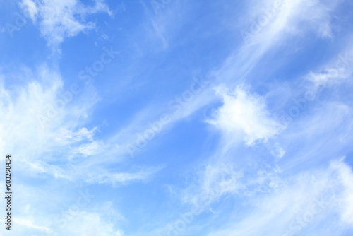 Blue sky background with tiny clouds.