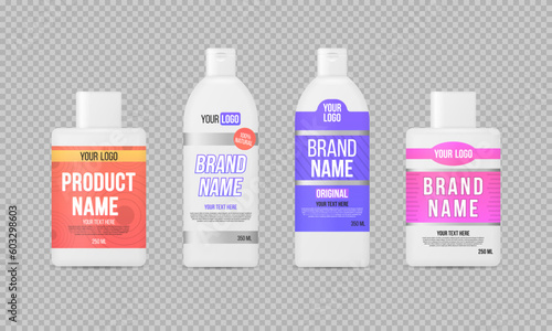 Sport nutrition labels. Realistic whey protein. Label plastic bottles, package template design. 