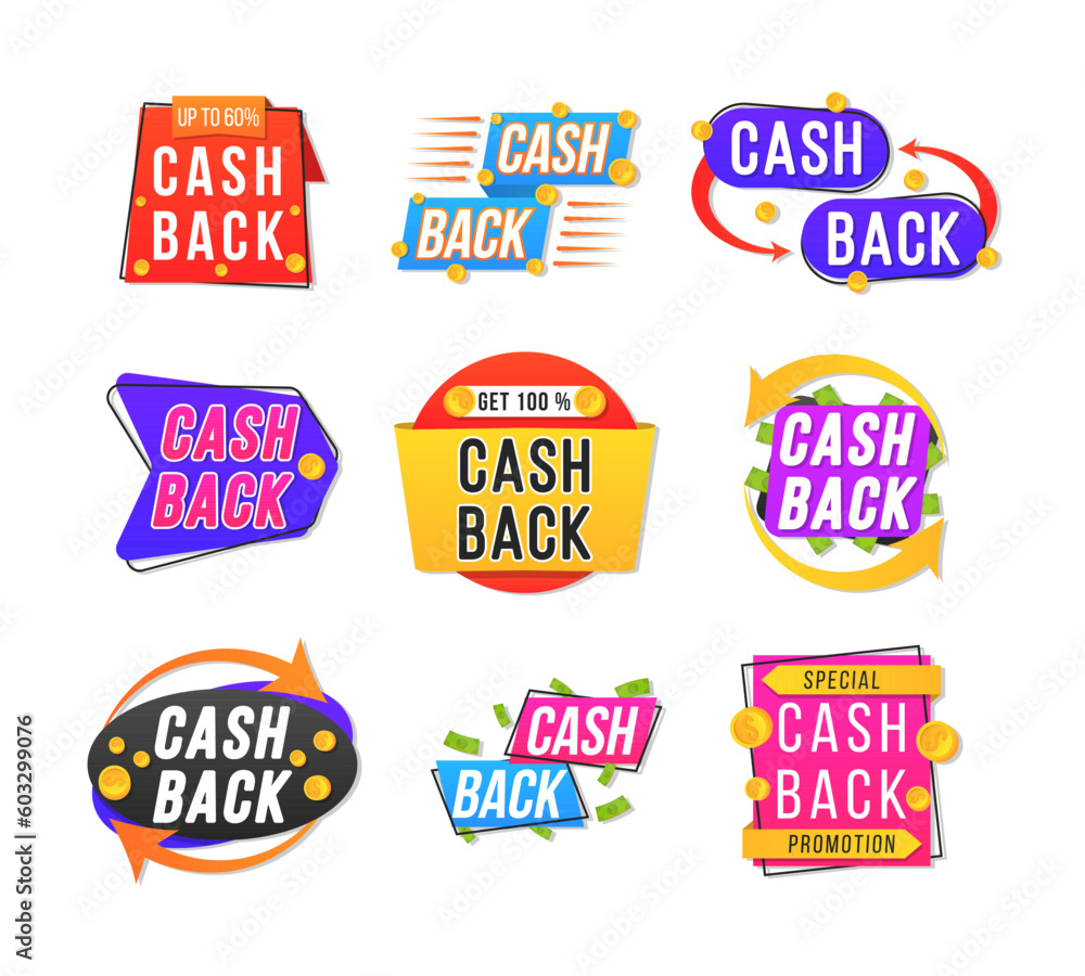 Cash back logo design. Emblem label sticker. Financial services, cash back concept, money refund, investment, currency exchange. Vector illustration. Cash back logo design. Emblem label sticker. Financial services, cash back concept, money refund, investment, currency exchange. Vector illustration.