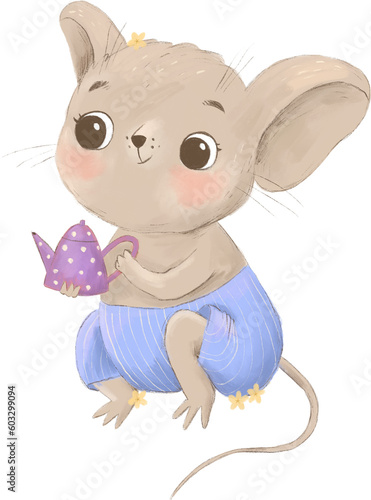 illustration of a hand drawn mouse. Mouse isolated