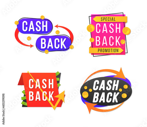 Cash back logo design. Emblem label sticker. Financial services, cash back concept, money refund, investment, currency exchange. Vector illustration.