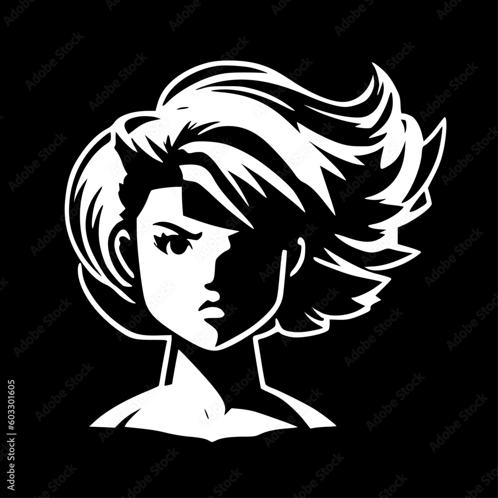 Girl Power - Black and White Isolated Icon - Vector illustration