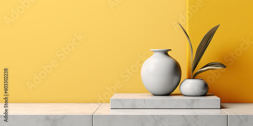 Yellow podium stage display cosmetic minimalism by generative AI tools photo