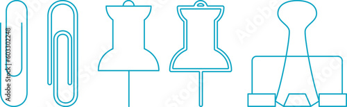 stationery, pin, paperclip and clip, one hundred small things store for school and office, vectors exploded into layers with the possibility of color filling