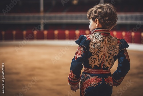 Bullfighter child boy bull. Generate Ai