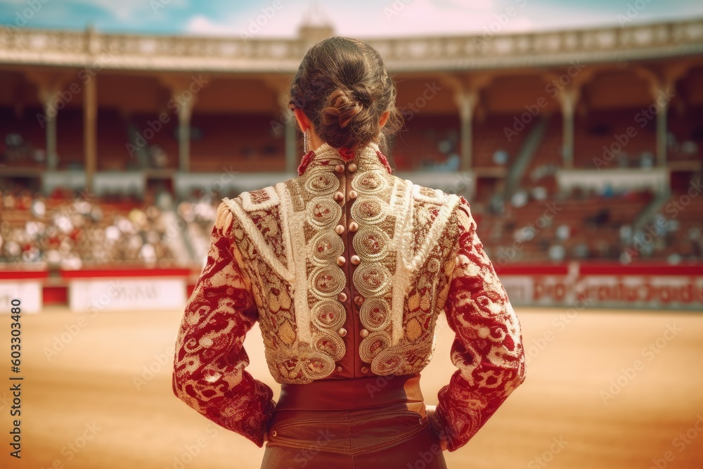 Bullfighter woman matador bull. Generate Ai