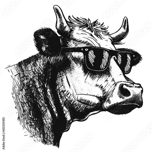 cool cow wearing sunglasses sketch