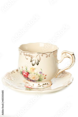 Decorative white porcelain cup