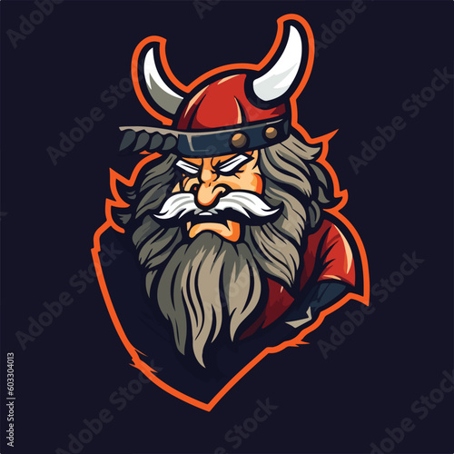 barbarian viking man wearing horn warrior helmet logo esport vector illustration