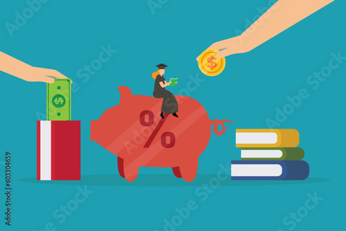 Education loan, scholarship or grant 2d vector illustration concept for banner, website, illustration, landing page, flyer, etc.