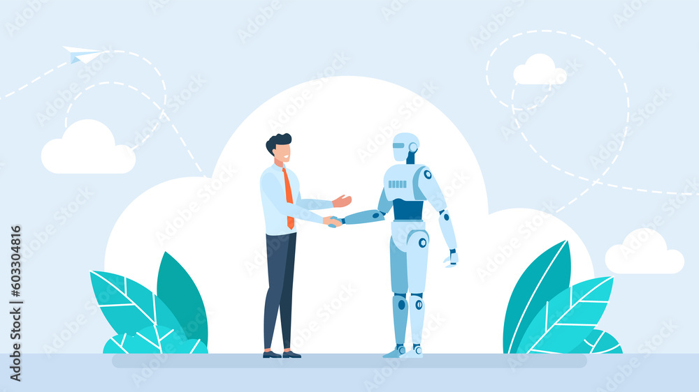 Ai robot and businessman handshake together. Partnership with AI ...