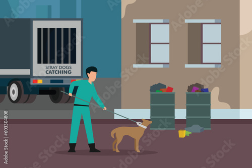 Municipal stray dogs control service 2d vector illustration concept for banner, website, illustration, landing page, flyer, etc.