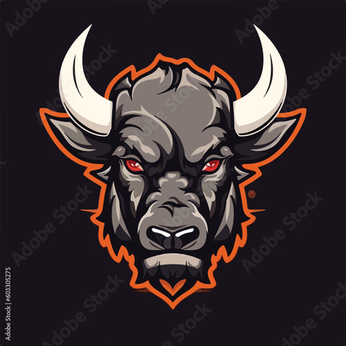 angry bull buffalo bison head e sport logo vector illustration