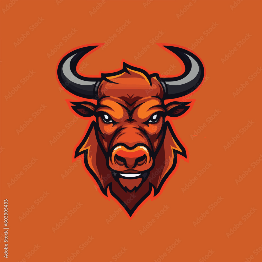 angry bull buffalo bison head e sport logo vector illustration