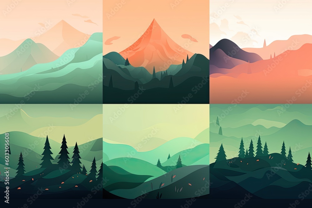Explore the Beauty of Nature with this Colorful Minimal Landscape Illustration Collection: Generative AI