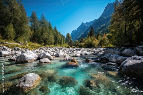 Beautiful Nature Landscape in 8K HD with Blue Sky and Mountains - Perfect for Travel and Vacation Photos. Generative AI