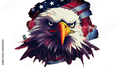 American bald eagle and the flag of the United States, graphics inspired by the 4th of July - Independence Day, transparent background. Generative AI. photo