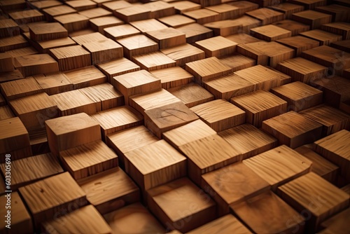 Textured Wooden Cubes Wall Art - Natural Brown Wood Floor Pattern to Decorate Your Room: Generative AI