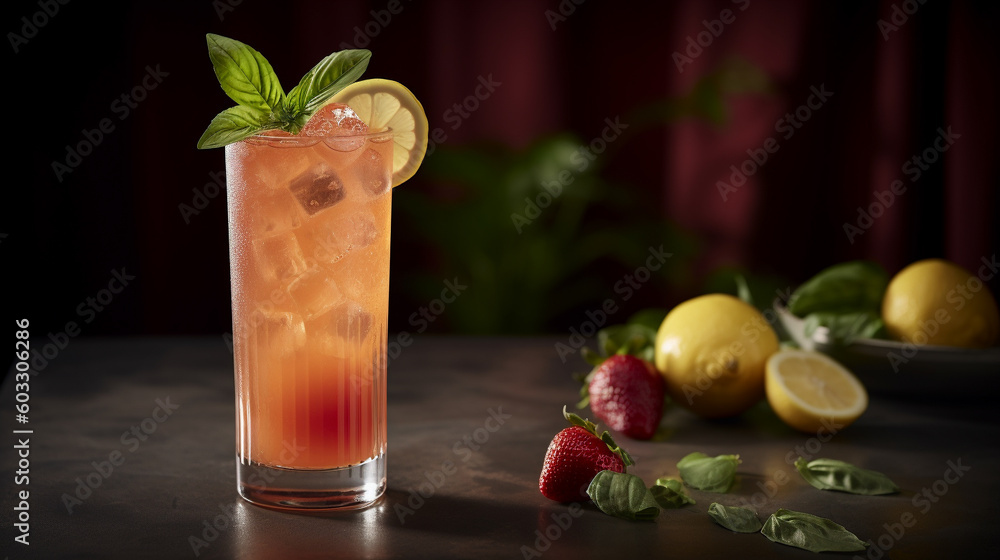 Fototapeta premium Strawberry Basil Lemonade. Generative AI image