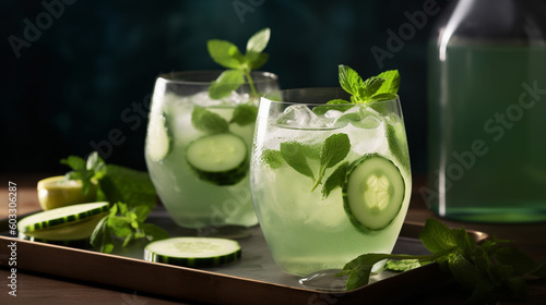 Cucumber fresh mint cooler. Generative AI image