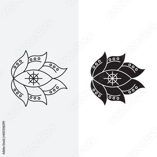 mystical eye with circling leaves logo design template sign. monogram style and silhouette stylish.
