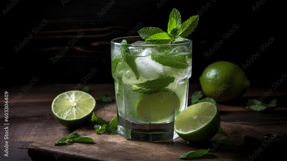 Fototapeta premium Orzeźwiający, letni koktajl mojito. Generowany obraz AI