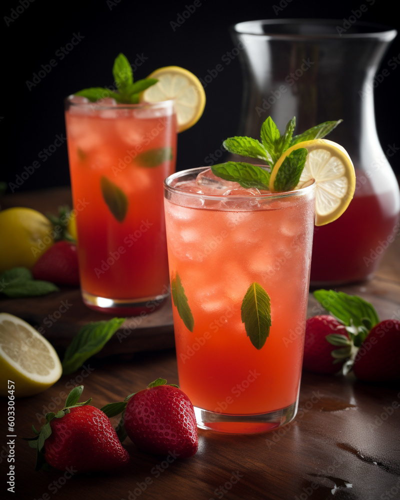 Strawberry Basil Lemonade. Generative AI image Strawberry Basil Lemonade. Generative AI image