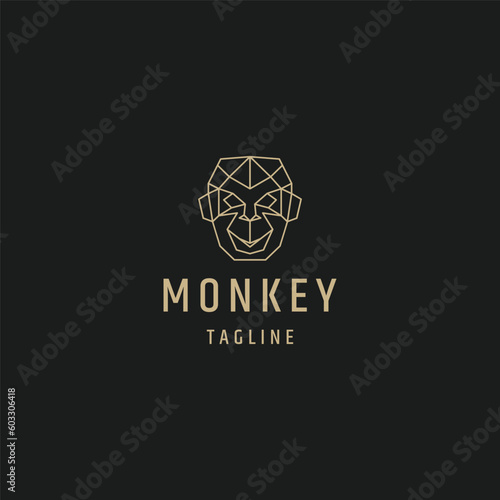 Monkey head line art logo design template