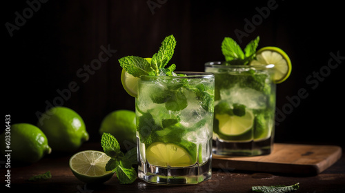 Refreshing summer cocktail mojito. Generative AI image