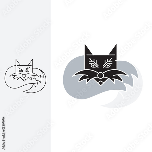 night Wolf Logo symbol and icon Template vector. logo with monoline style,
