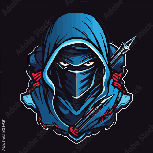 ninja samurai katana sword man logo esport gaming vector illustration