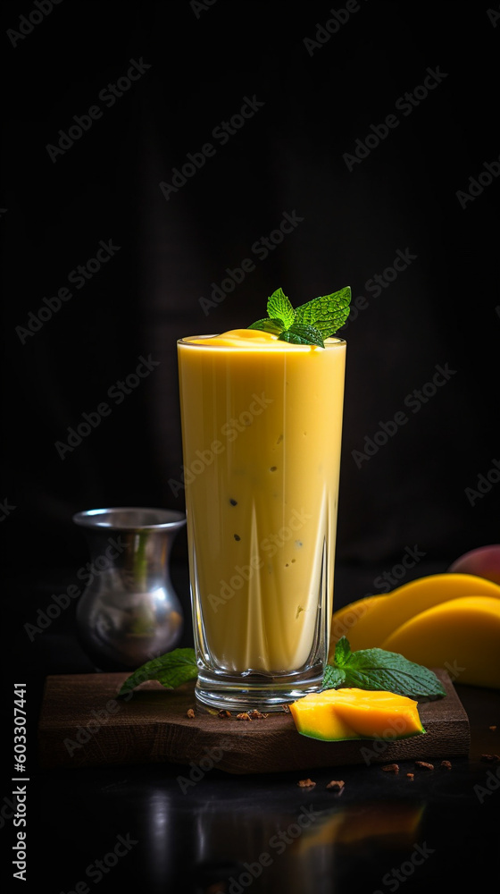 Creamy mango lassi smoothie. Generative AI image Creamy mango lassi smoothie. Generative AI image