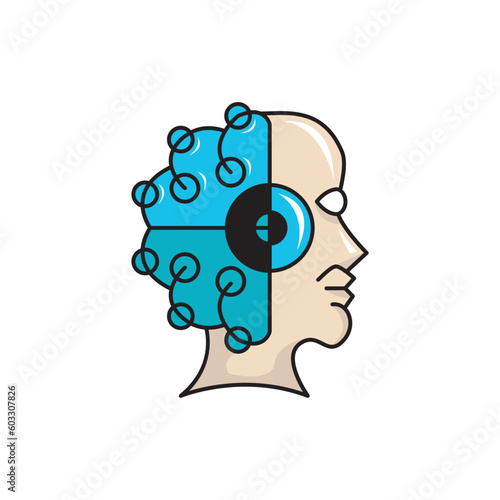 brain Intelligence logo design template sign. solid color style,
