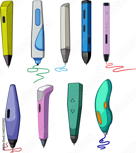 3d pen set cartoon. sign business, office document, render write, symbol object 3d pen sign. isolated symbol vector illustration