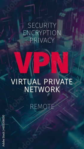 Exploring VPN: An Animated Word Cloud Depicting Secure Networking. Vertical Video