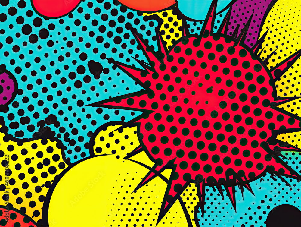 black and white pop art geometric pattern juxtaposed with bright bold