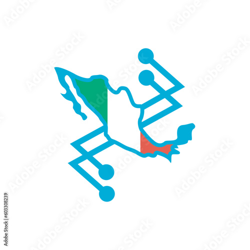 Mexico Network map logo design template sign. solid color style,
