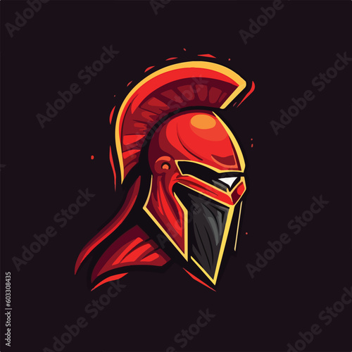warrior spartan knight head e sport logo badge vector illustration