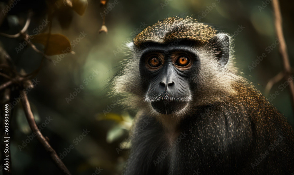 Fototapeta premium photo of mangabey in its natural habitat. Generative AI