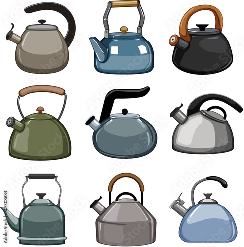 kettle kitchen set cartoon. appliance water, drink pot, hot equipment, beverage heat kettle kitchen sign. isolated symbol vector illustration