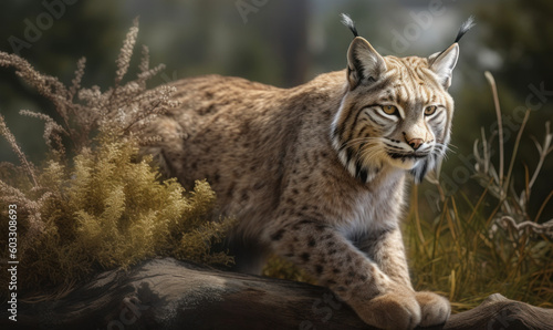 photo of lynx in its natural habitat. Generative AI © Bartek