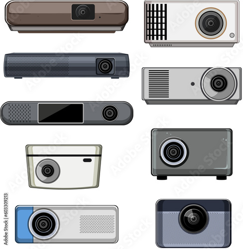 projector video set cartoon. presentation equipment, projection conference, business digital, film screen projector video sign. isolated symbol vector illustration